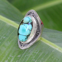 Natural Turquoise Ring, Turquoise Sterling Silver Ring, Patterned Band Ring, Boho, Handmade Ring, Turquoise Jewelry, December Birthstone Ring, Cocktail Ring AR-1084 - Its Ambra