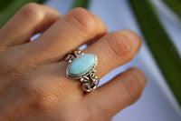 Anillo de plata esterlina Larimar azul con forma de marquesa, anillo de uso diario AR-1191