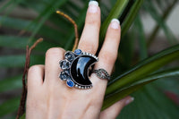 Half Moon Black Onyx Gemstone Sterling Silver Ring SKU 6012