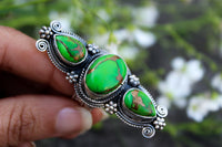 Anillo turquesa, anillo de plata de ley turquesa de cobre verde, anillo turquesa Mohave, anillo hecho a mano, joyería turquesa, anillo bohemio, anillo bohemio AR-1091
