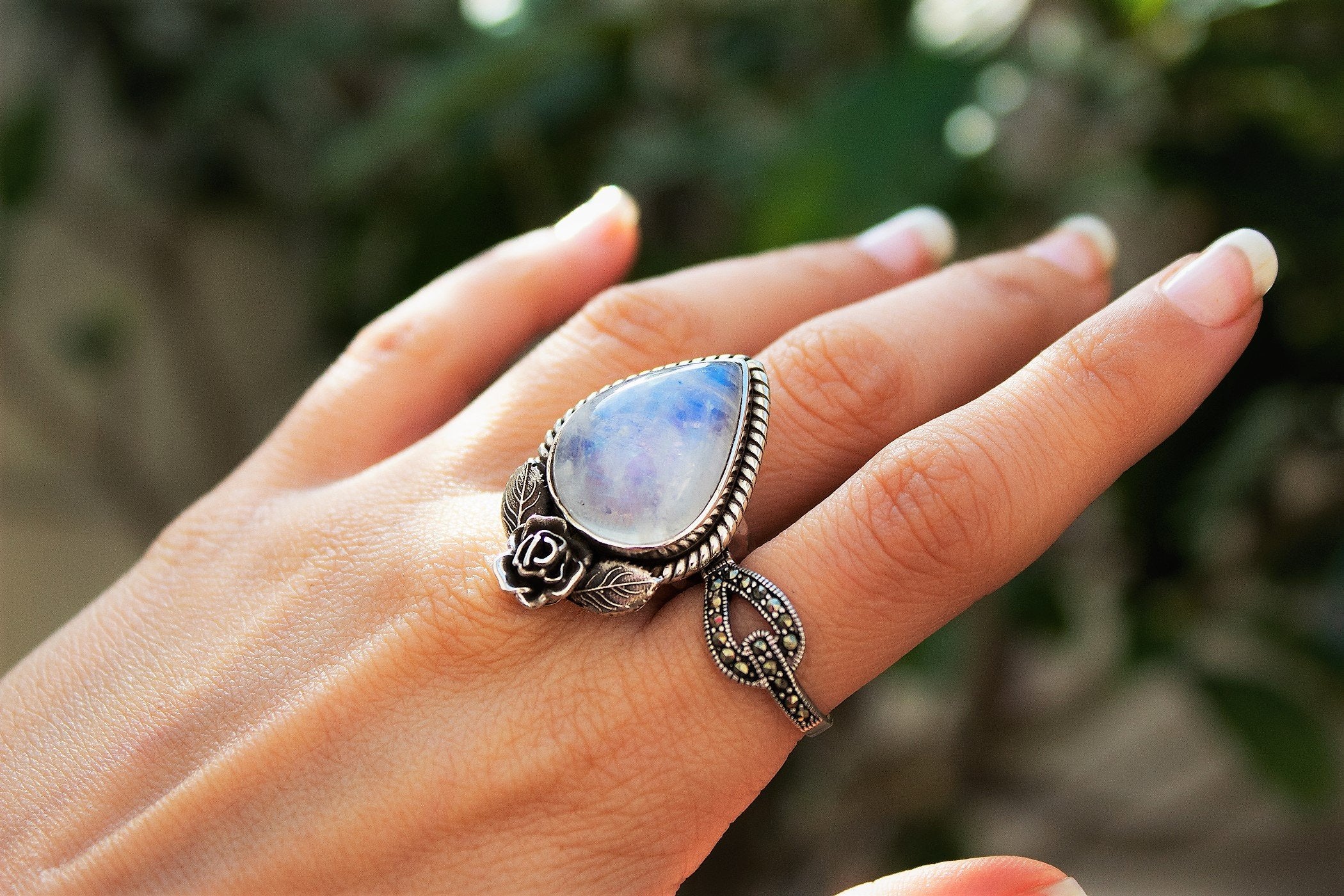 Moonstone flower deals ring