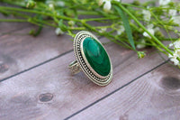 Anillo de malaquita de plata de ley con forma ovalada, anillo de piedra verde, AR-2014