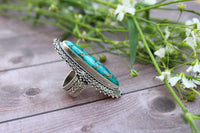 Long Oval Blue Copper Turquoise Sterling Silver Ring, Statement Ring, AR-1233