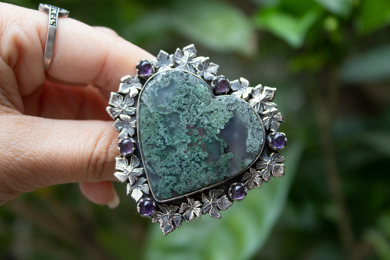 Moss Agate Heart Ring, AR- 6649