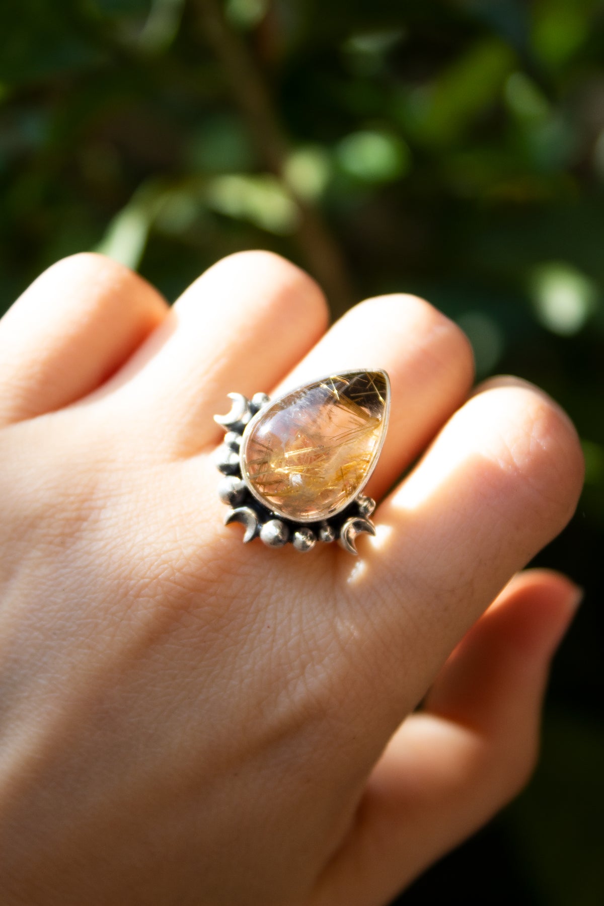 Rutilated Quartz Ring, Golden Rutile Ring, Sterling Silver SKU 6050