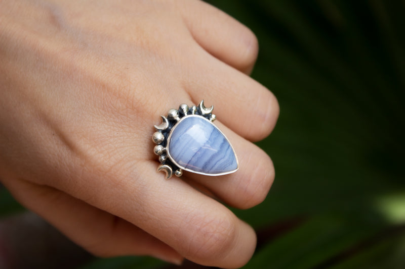 Natural Blue Lace Agate Ring, Sterling Silver Ring, Ring for Women SKU 6062
