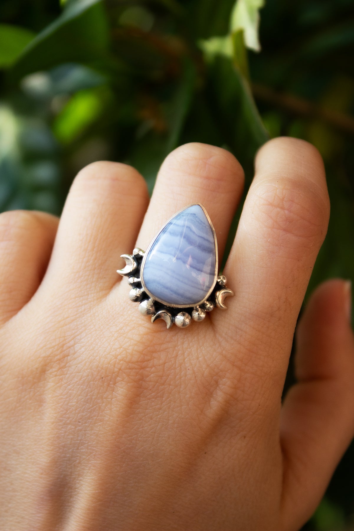 Natural Blue Lace Agate Ring, Sterling Silver Ring, Ring for Women SKU 6062