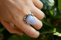 Anillo de ágata de encaje azul natural, anillo de plata esterlina, anillo para mujer SKU 6062