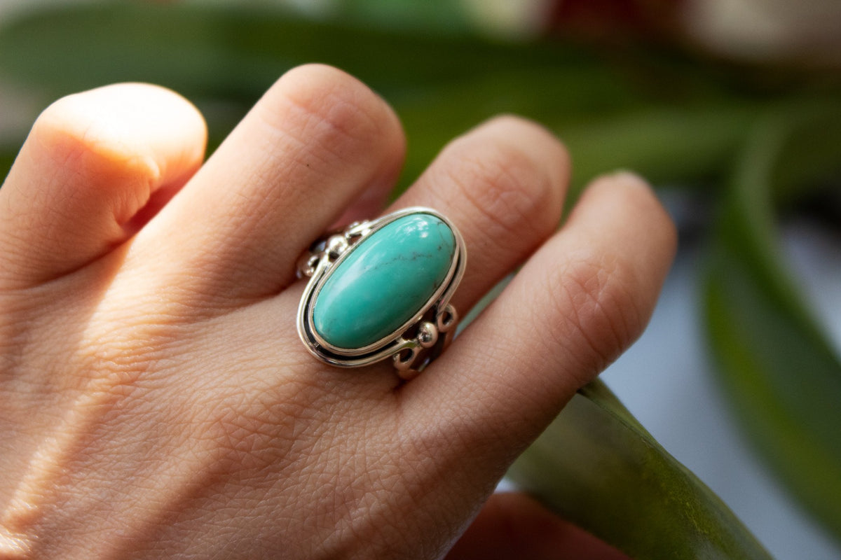 Oval Shape Arizona Turquoise Ring, December Birthstone Ring AR-2069 - Its Ambra