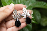 Black Onyx Oak Leaf Earrings AE-6648