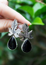 Black Onyx Oak Leaf Earrings AE-6648