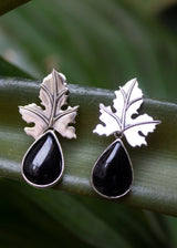 Black Onyx Oak Leaf Earrings AE-6648