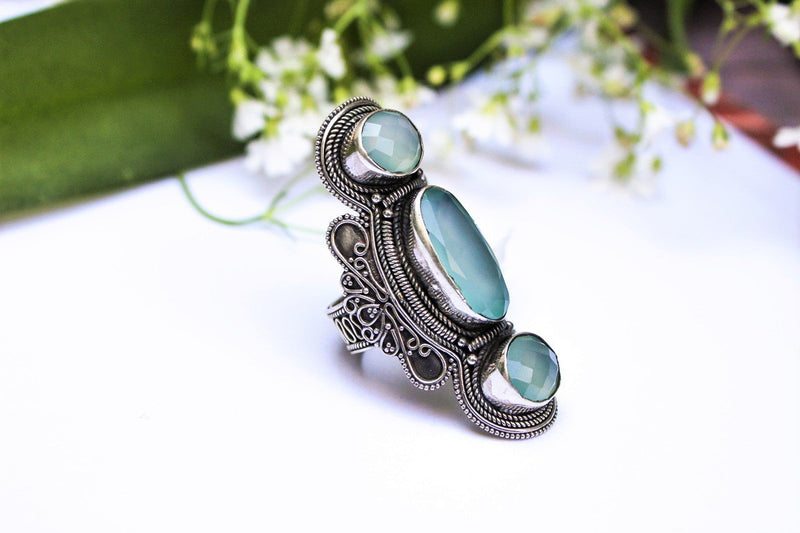 Aqua Chalcedony 925 Sterling Silver Ring, Statement Ring, Boho Ring, Gypsy Ring, AR-1008 - Its Ambra