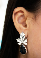 Black Onyx Oak Leaf Earrings AE-6648