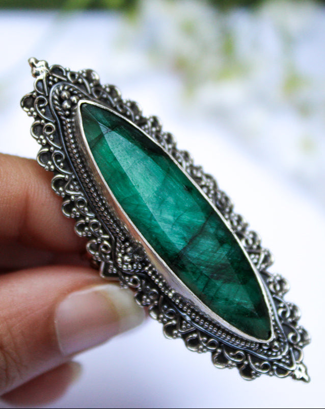 Bague en argent sterling avec pierres précieuses émeraude en forme de marquise, bague artisanale, AR-1135