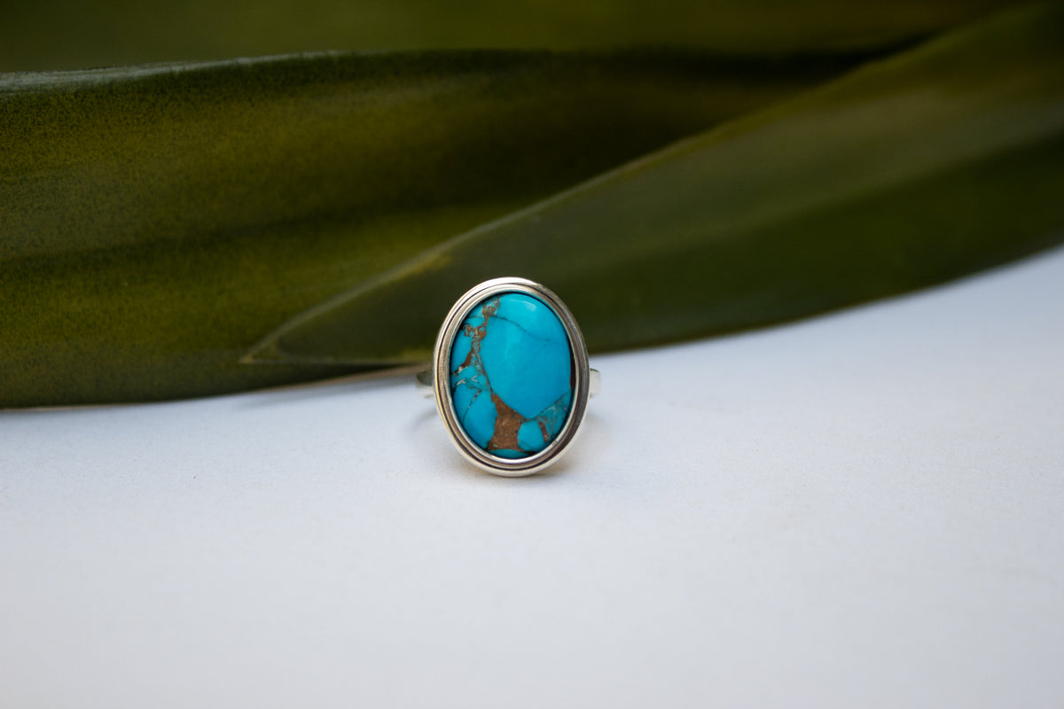 Genuine Turquoise Ring, Silver Copper Turquoise SKU 6061