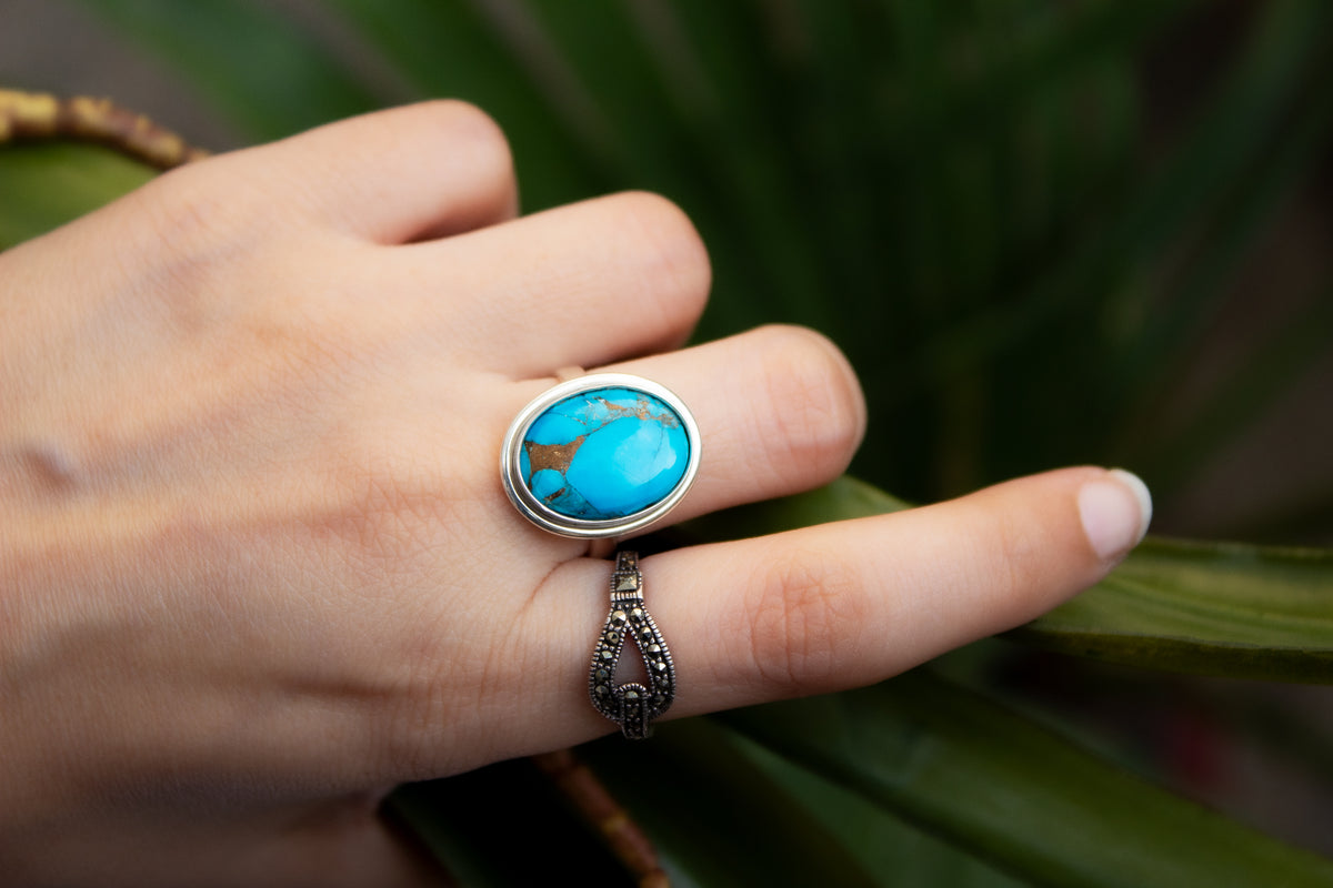 Genuine Turquoise Ring, Silver Copper Turquoise SKU 6061