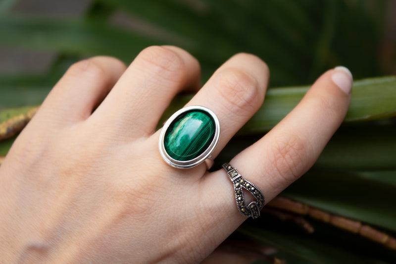 Malachite Ring, Natural Green Stone, Boho Ring SKU 6057