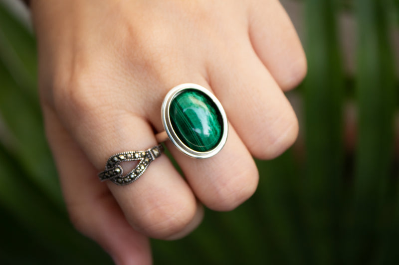 Malachite Ring, Natural Green Stone, Boho Ring SKU 6057