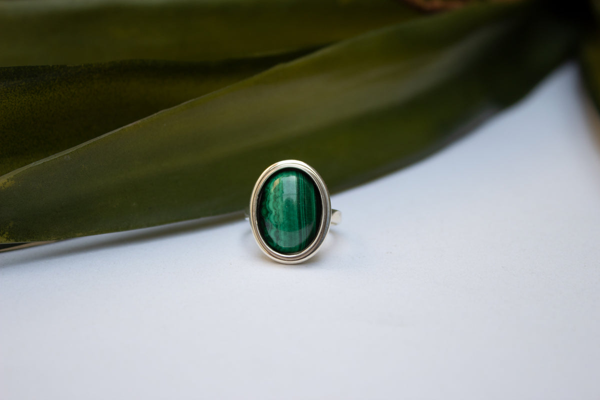 Malachite Ring, Natural Green Stone, Boho Ring SKU 6057