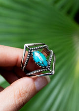 Marquise Shape Blue Copper Turquoise Stone Chevron Band Sterling Silver Ring, AR-2070 - Its Ambra