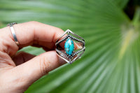Marquise Shape Blue Copper Turquoise Stone Chevron Band Sterling Silver Ring, AR-2070 - Its Ambra