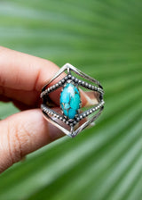 Marquise Shape Blue Copper Turquoise Stone Chevron Band Sterling Silver Ring, AR-2070 - Its Ambra