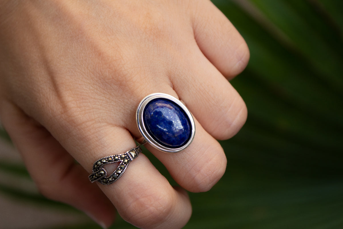 Natural Lapis Lazuli Ring, Sterling Silver, September Birthstone SKU 6060