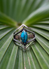 Marquise Shape Blue Copper Turquoise Stone Chevron Band Sterling Silver Ring, AR-2070 - Its Ambra