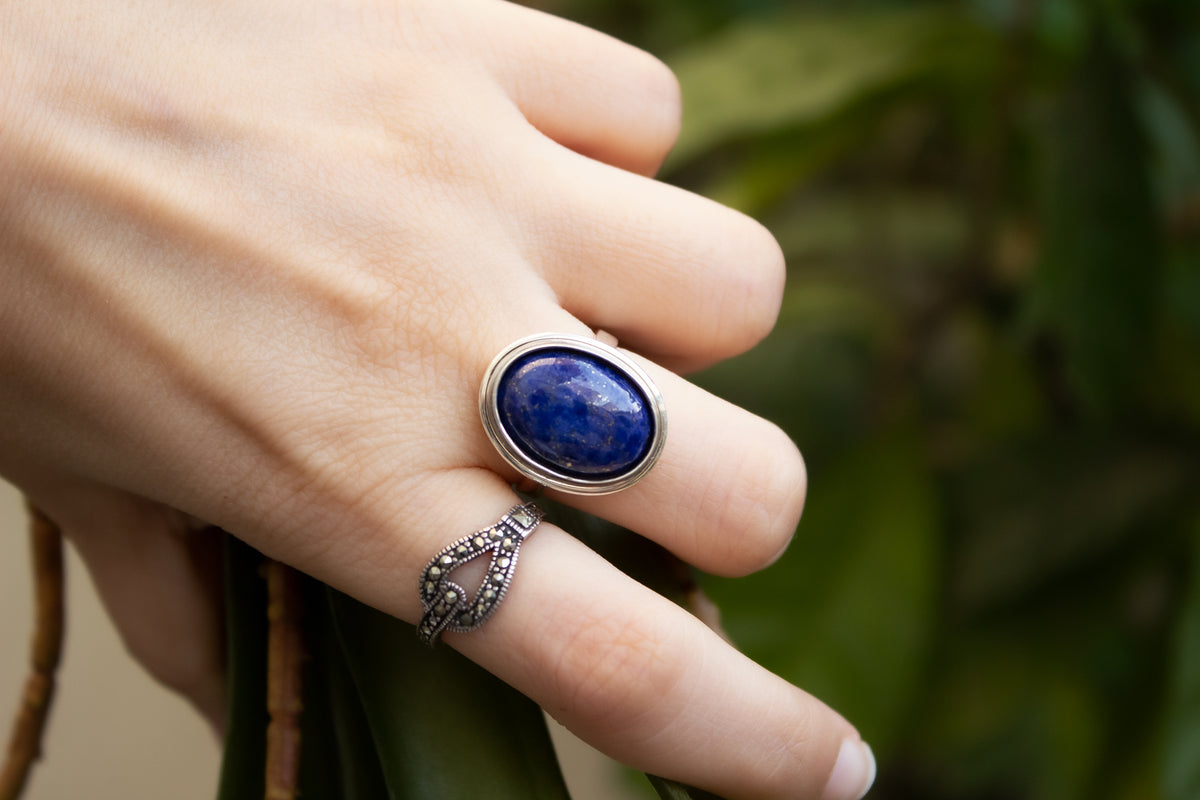Natural Lapis Lazuli Ring, Sterling Silver, September Birthstone SKU 6060