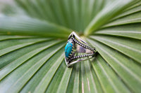 Marquise Shape Blue Copper Turquoise Stone Chevron Band Sterling Silver Ring, AR-2070 - Its Ambra