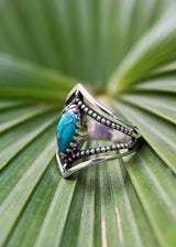 Marquise Shape Blue Copper Turquoise Stone Chevron Band Sterling Silver Ring, AR-2070 - Its Ambra