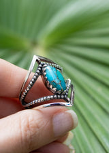 Marquise Shape Blue Copper Turquoise Stone Chevron Band Sterling Silver Ring, AR-2070 - Its Ambra