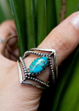 Marquise Shape Blue Copper Turquoise Stone Chevron Band Sterling Silver Ring, AR-2070 - Its Ambra