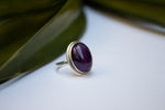 Natural Amethyst Ring, Sterling Silver, Purple Amethyst Cabochon SKU 6056