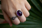 Natural Amethyst Ring, Sterling Silver, Purple Amethyst Cabochon SKU 6056