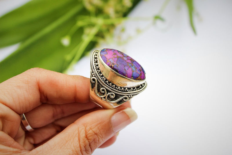 Turquoise Ring, Purple Copper Turquoise Sterling Silver Ring, Mohave Turquoise Ring, Handmade Ring, Turquoise Jewelry, Boho Ring, Bohemian Ring AR-1153