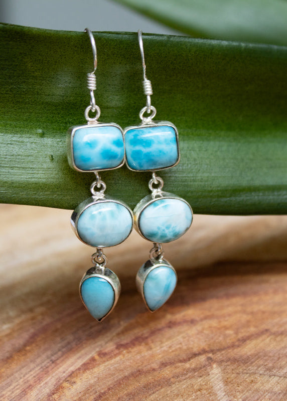 Three Stone Larimar Dangle Earrings AE-1047