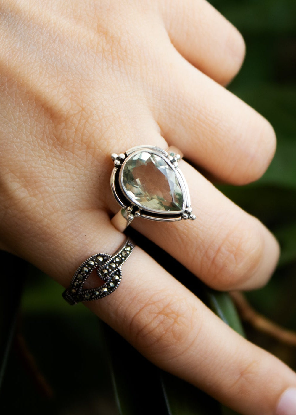 Green Amethyst Ring, Sterling Silver, Gift for Women, Artisan Ring SKU 6044