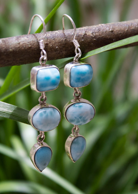 LARIMAR, Earrings, Dolphin Stone, Atlantis Stone, Freshwater pearls, Sterling, Boho, Tropical, Beach, online Calming, Earth Balance,Positive Energy