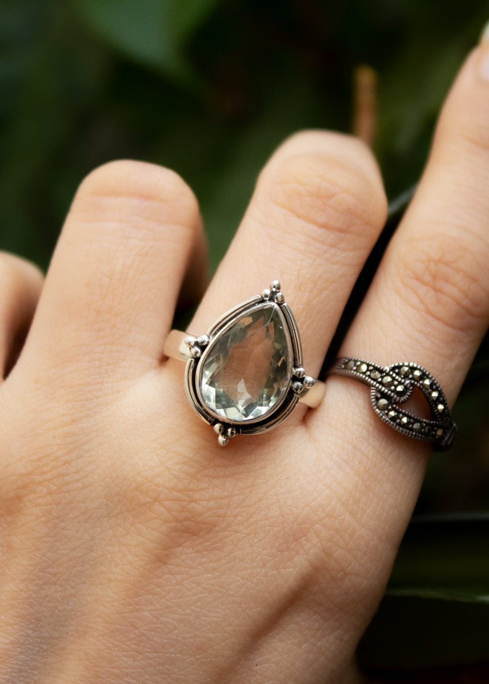 Green Amethyst Ring, Sterling Silver, Gift for Women, Artisan Ring SKU 6044