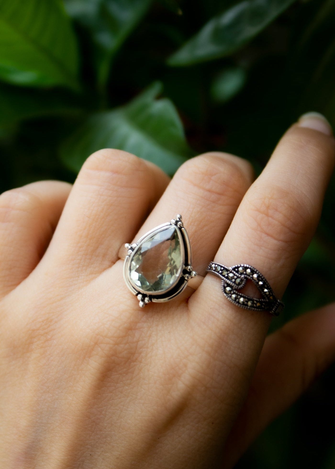 Green Amethyst Ring, Sterling Silver, Gift for Women, Artisan Ring SKU 6044