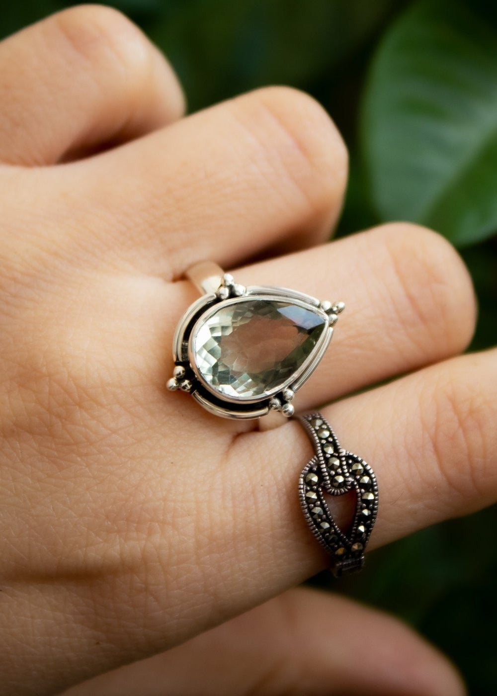 Green Amethyst Ring, Sterling Silver, Gift for Women, Artisan Ring SKU 6044