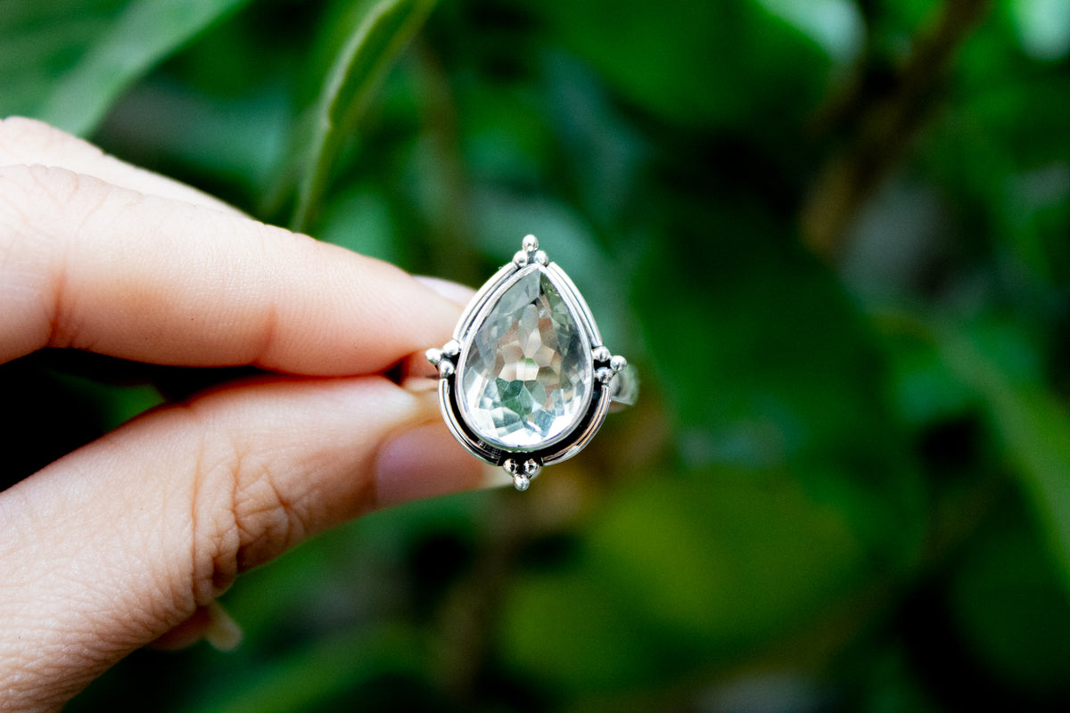 Green Amethyst Ring, Sterling Silver, Gift for Women, Artisan Ring SKU 6044