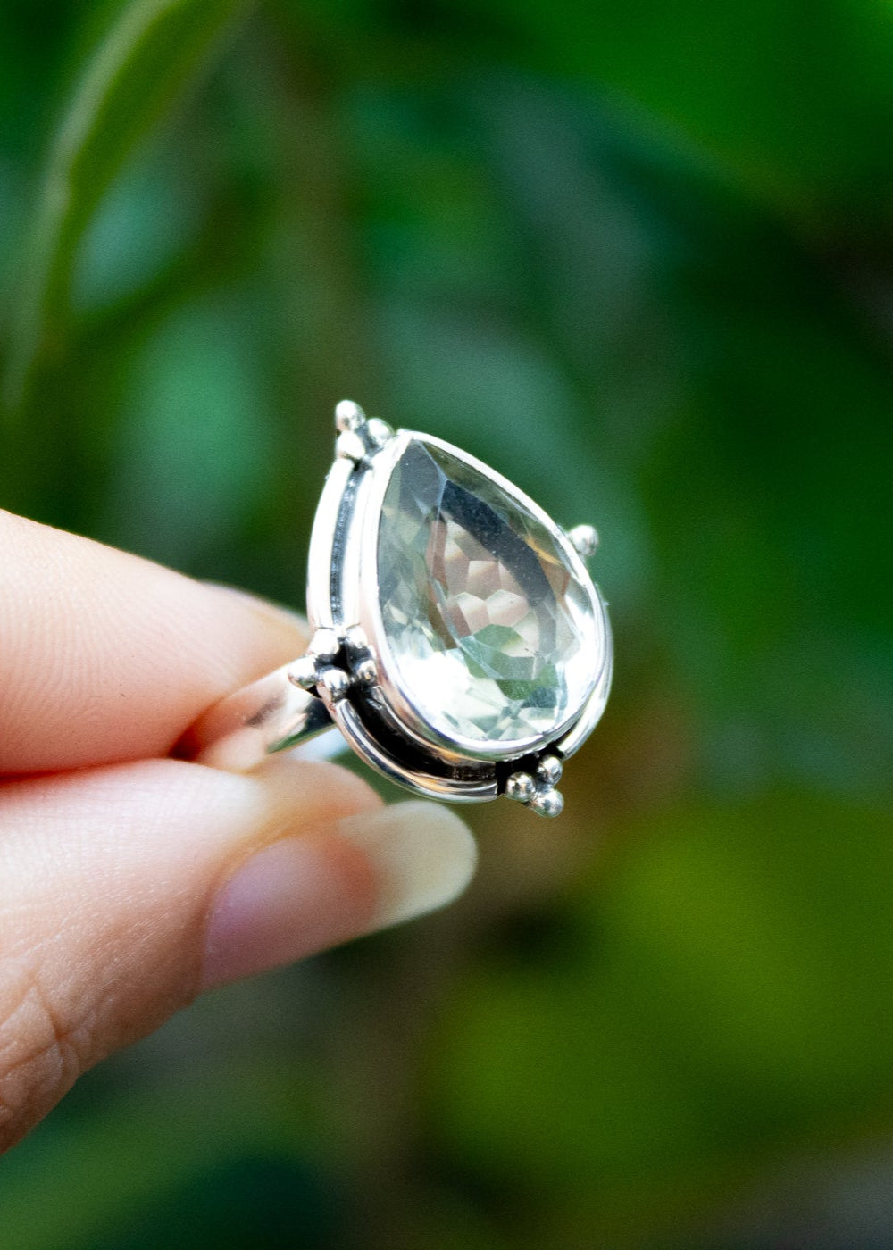 Green Amethyst Ring, Sterling Silver, Gift for Women, Artisan Ring SKU 6044