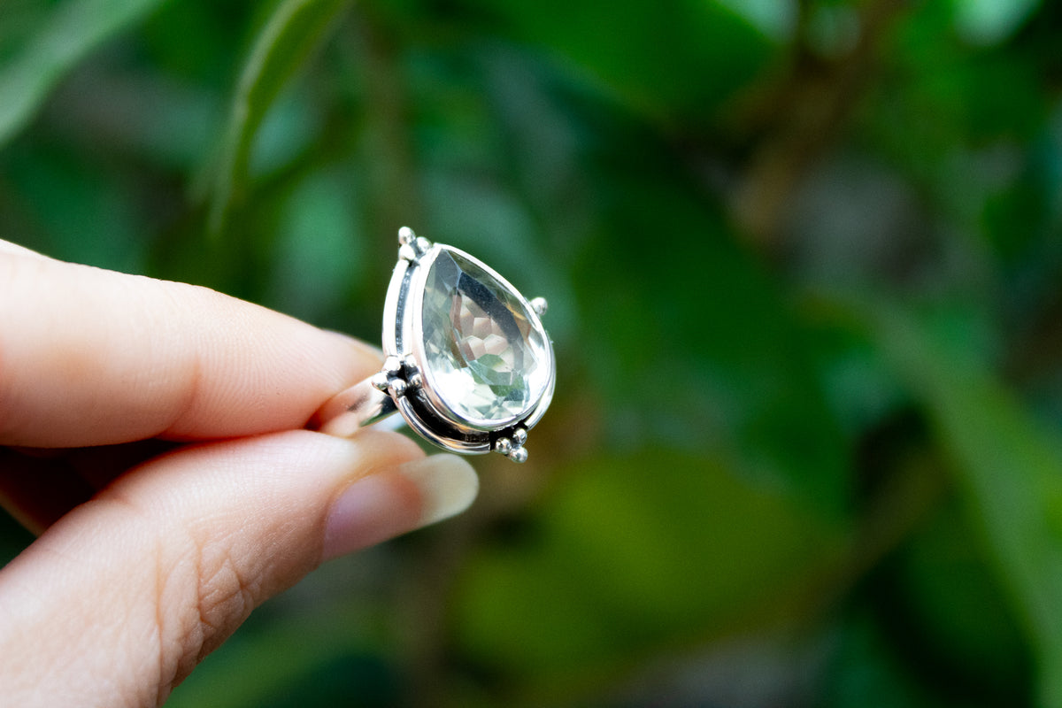 Green Amethyst Ring, Sterling Silver, Gift for Women, Artisan Ring SKU 6044