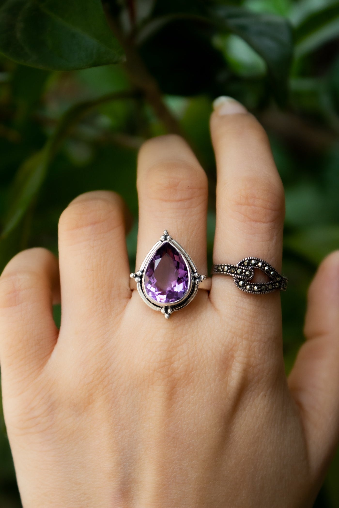 Bague en améthyste naturelle, argent sterling, pierre de naissance de février SKU 6067