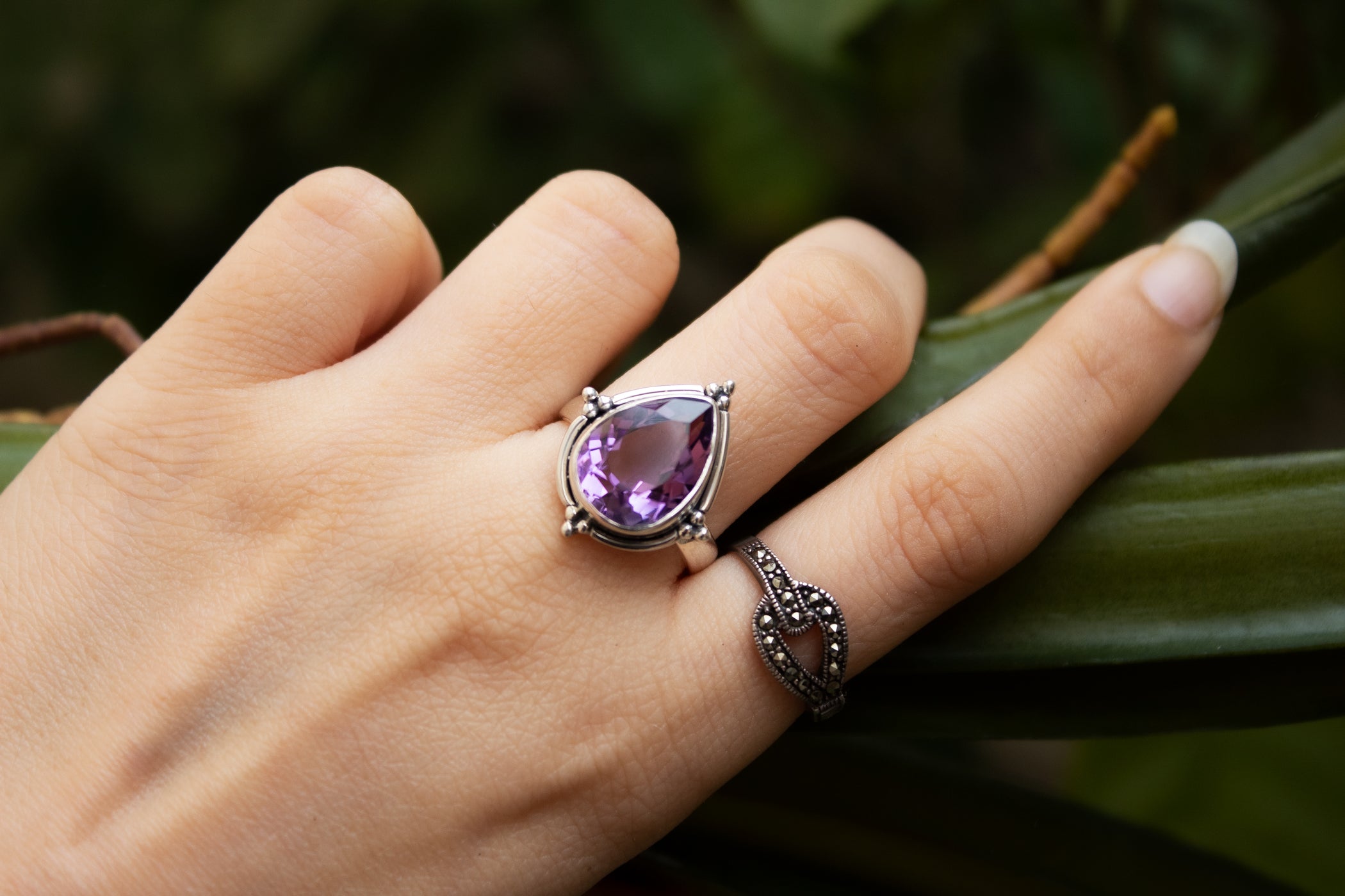 Bague en améthyste naturelle, argent sterling, pierre de naissance de février SKU 6067