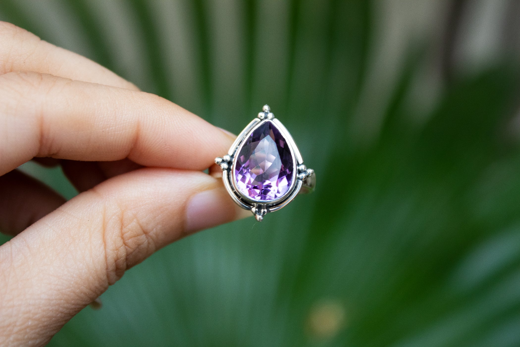 Bague en améthyste naturelle, argent sterling, pierre de naissance de février SKU 6067