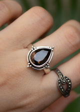 Natural Smokey Quartz Ring, Capricorn Birthstone, Brown Stone SKU 6068